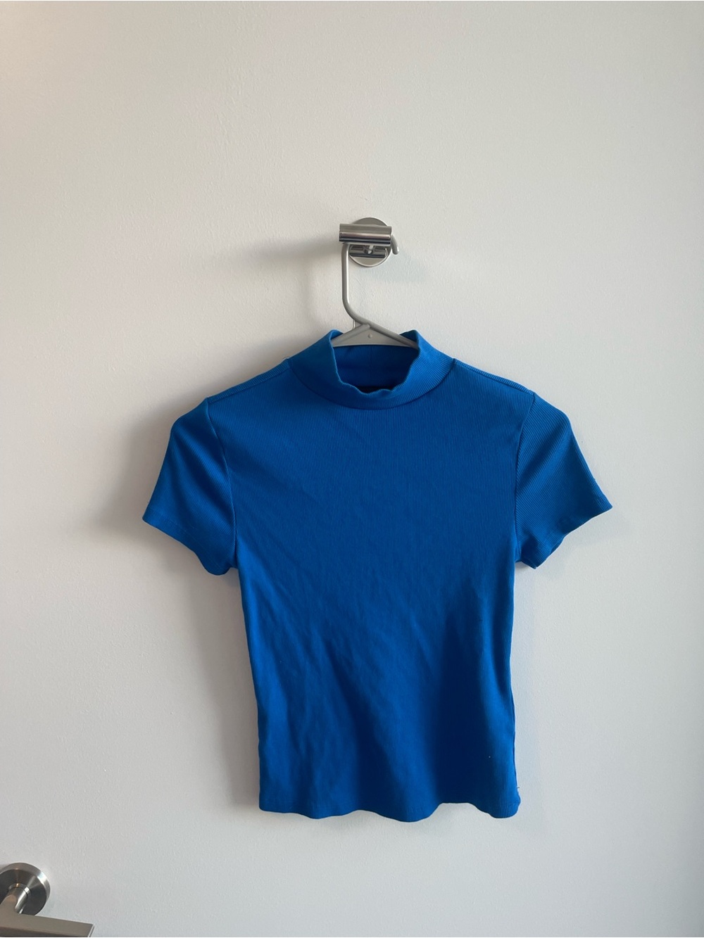 Anthropologie Royal Blue Short Sleeve Mock Neck Top